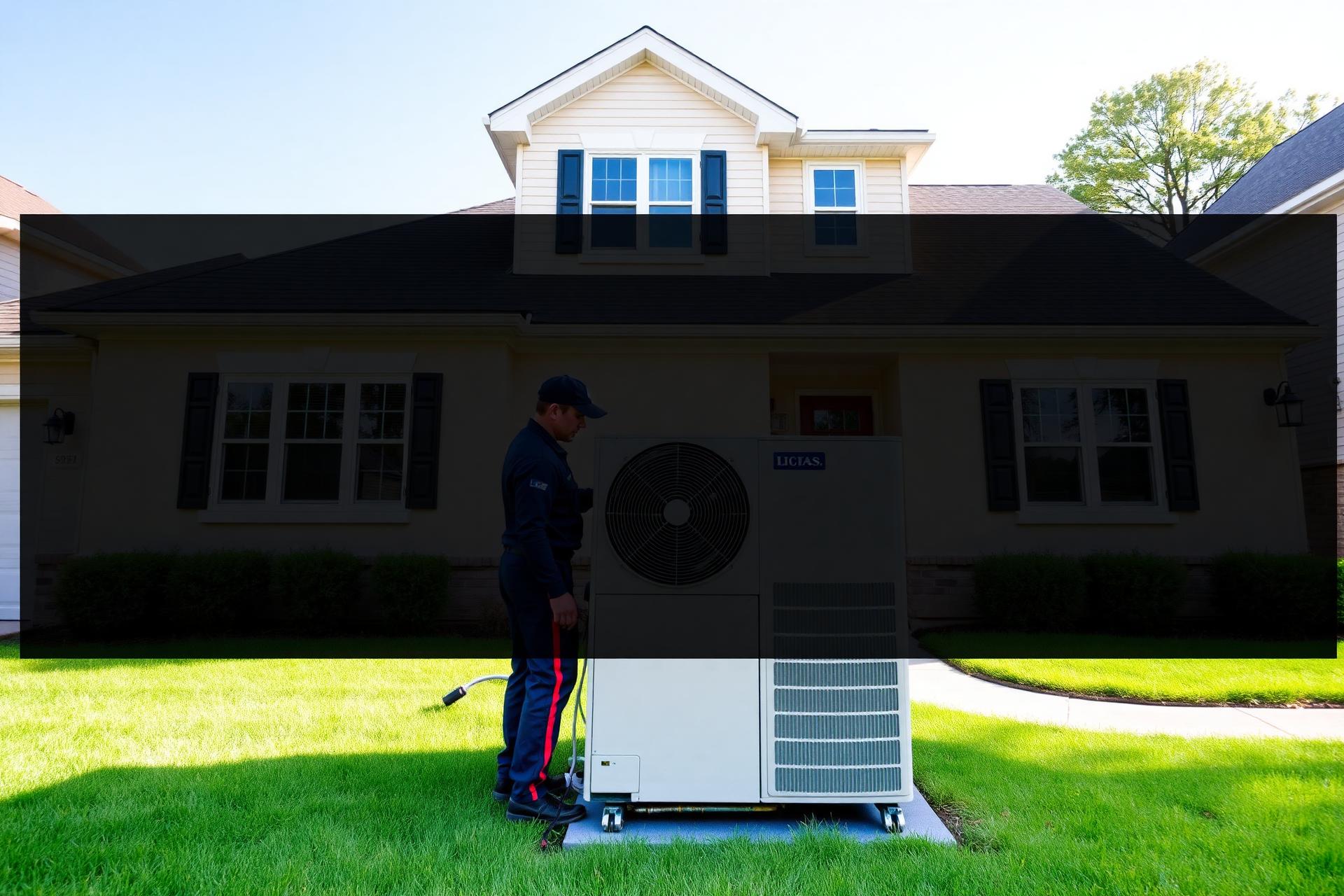 HVAC technician servicing an outdoor AC unit at a Northern New Jersey home